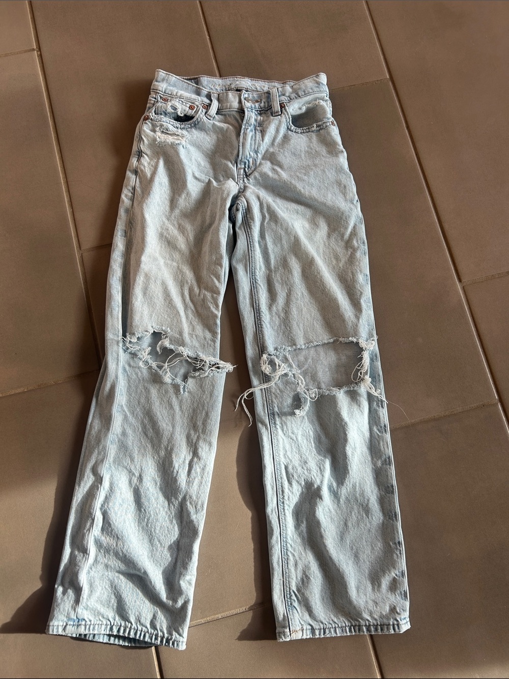 American Eagle Outfitters Light Blue Distressed Straight-Leg Jeans